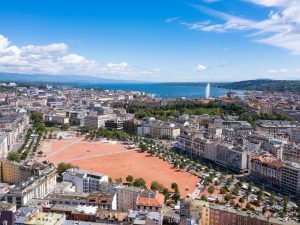 Aerial,View,Of,Plainpalais,In,Geneva,-,Switzerland